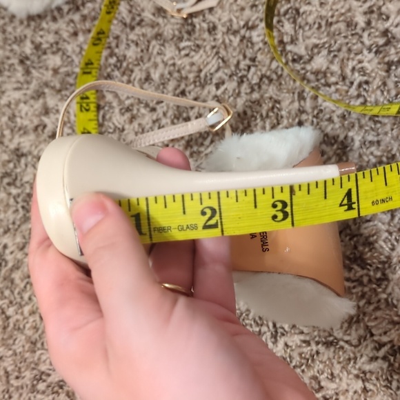 Lulu's Reluca ivory faux fur ankle strap high heel sandals - Picture 11 of 12